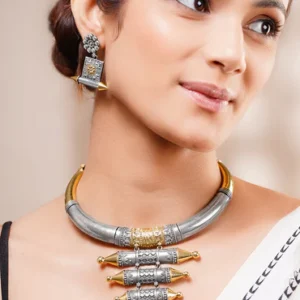 Oxidised Dual Tone Collar Necklace Set