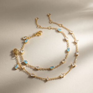 Golden Blue Stone Beaded Bracelet – Stainless Steel Bracelet