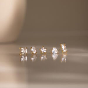 Gold Geometric Crystal Stud Earrings