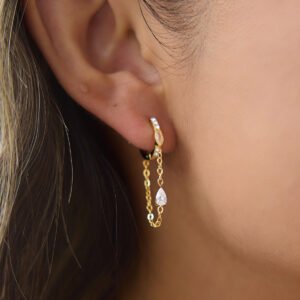 Golden Chain Drop Hoop Earrings – Stainless Steel