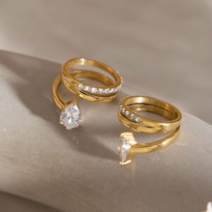 Gold-Tone Stainless Steel Marquise Stone Ring
