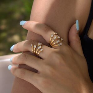 Gold Open Cuff Crystal Ring – Sophisticated Modern Jewelry