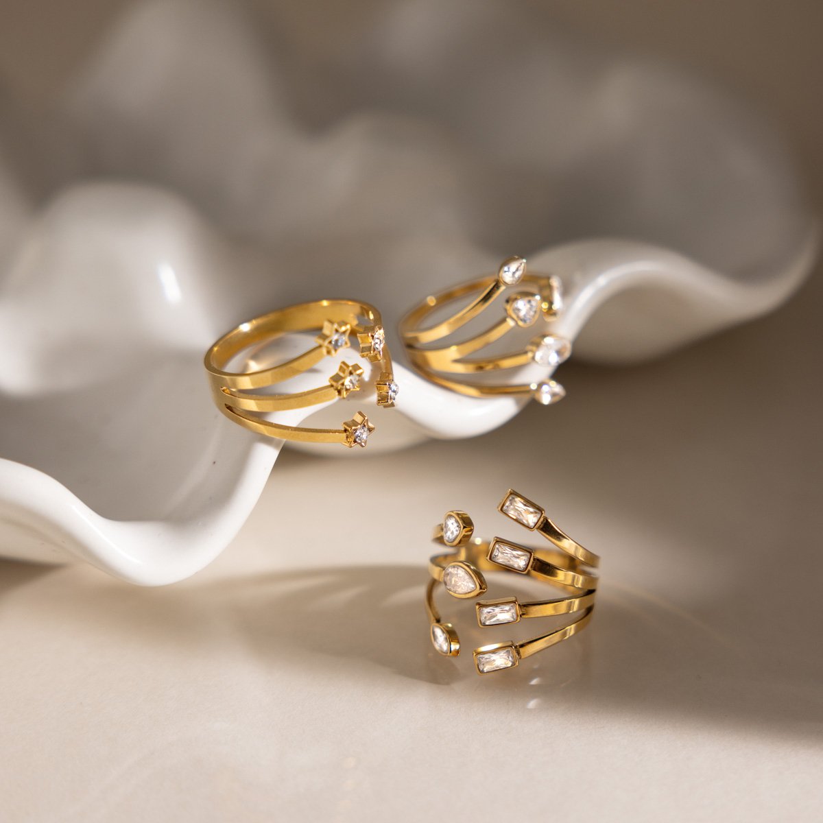 Gold Open Cuff Crystal Ring – Sophisticated Modern Jewelry - Image 2