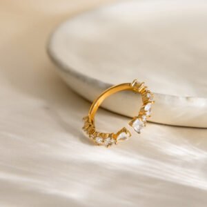 Gold Stainless Steel Crystal Ring – Waterproof & Hypoallergenic