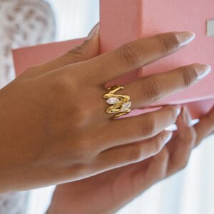 Waterproof Crystal Double Band Ring – Hypoallergenic Open Ring