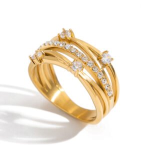 Golden Layered Crystal Ring – Elegant Statement Ring