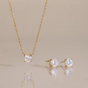 Gold Crystal Pendant Necklace & Stud Earring Set – Elegant Matching