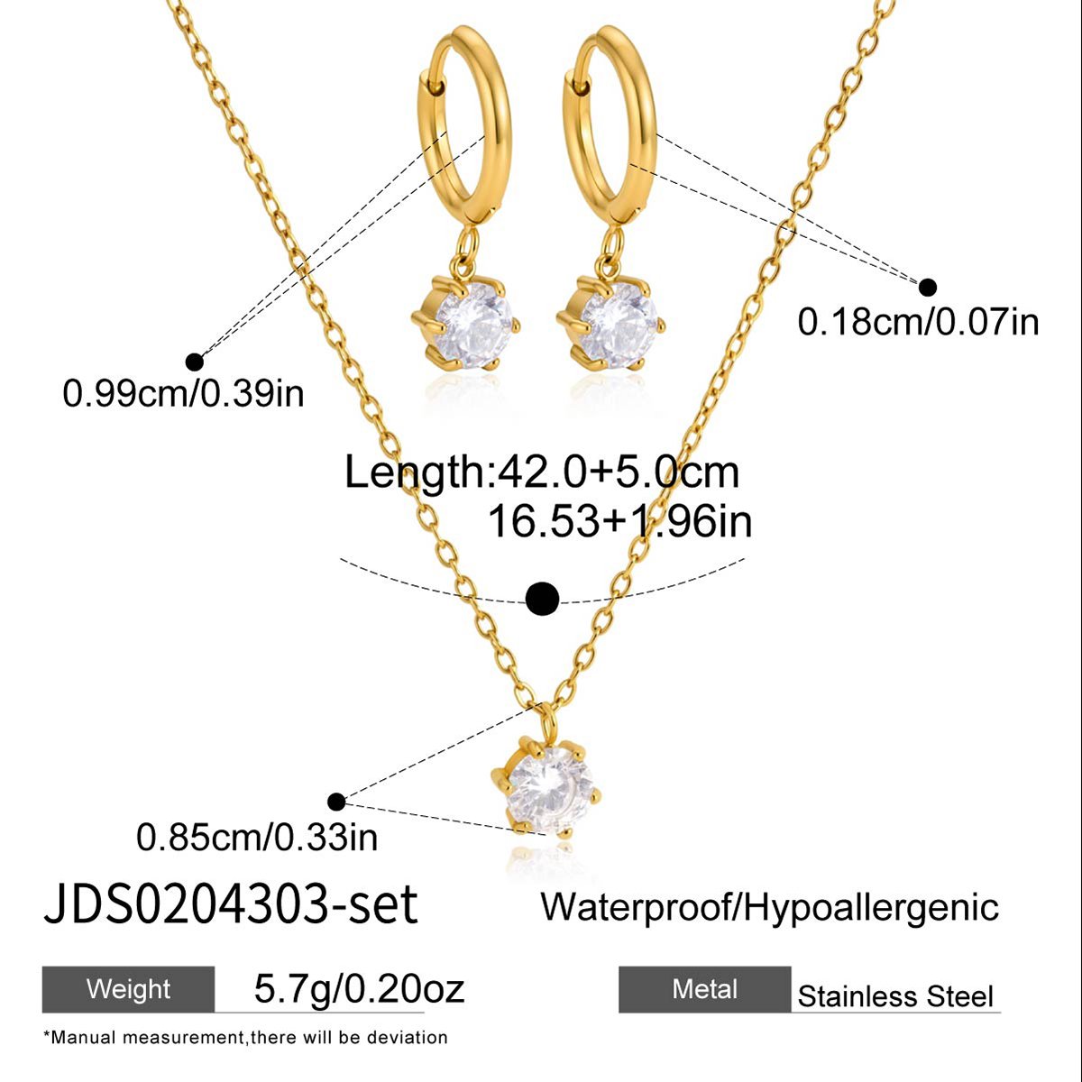 Gold Crystal Pendant Necklace & Hoop Earring Set – Elegant Matching Jewelry Set - Image 4